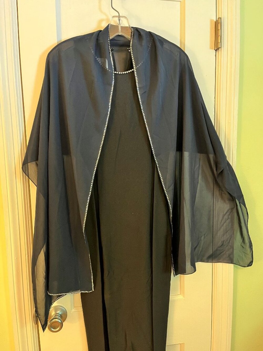 Santa Fe Navy Full Length Evening Dress with matching Scarf, Size 8